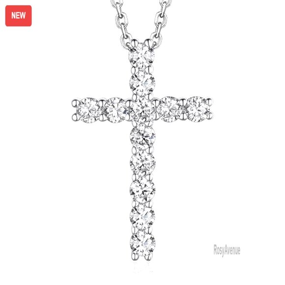 Sterling Silver Moissanite Cross Pendant Necklace 18